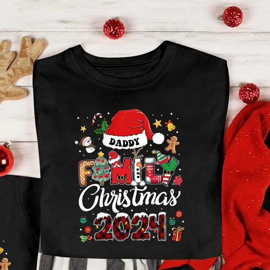 Custom Family Matching Christmas Shirts, Personalized Family Christmas 2024 Black Graphic Tee, Holiday Matching T-shirt, Personalized Christmas Gifts