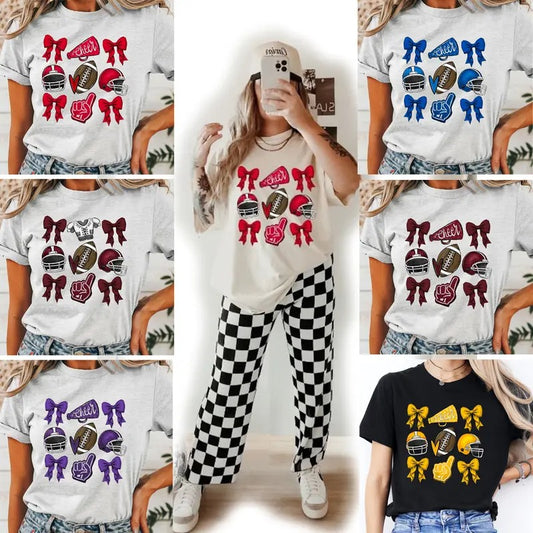 Custom Football Team Coquette T-shirt, Football Coquette Bow Shirt,   Football Cheer Tee, Custom Football Team, Custom School Name, Game Day Shirt, Sports Mom Shirt, Football Mom Tees