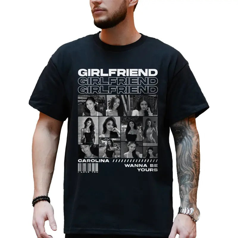 Custom Photo Girlfriend Shirt for Boyfriend, Vintage Girlfriend Bootleg Graphic Printed Tees, Valentine's Day Gifts for Him, Classic Cotton Menswear