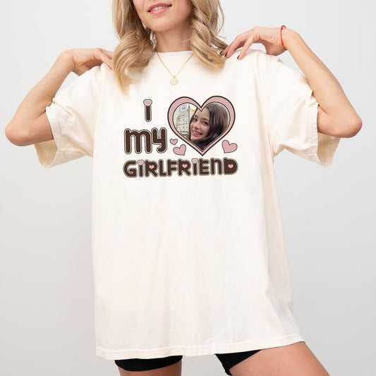 Custom Photo I Love My Girlfriend Shirt Comfort Color, I Love My Boyfriend Tee, I Heart My Wife Top, Valentine's Day Gifts for Him, Soft Cotton Tshirt