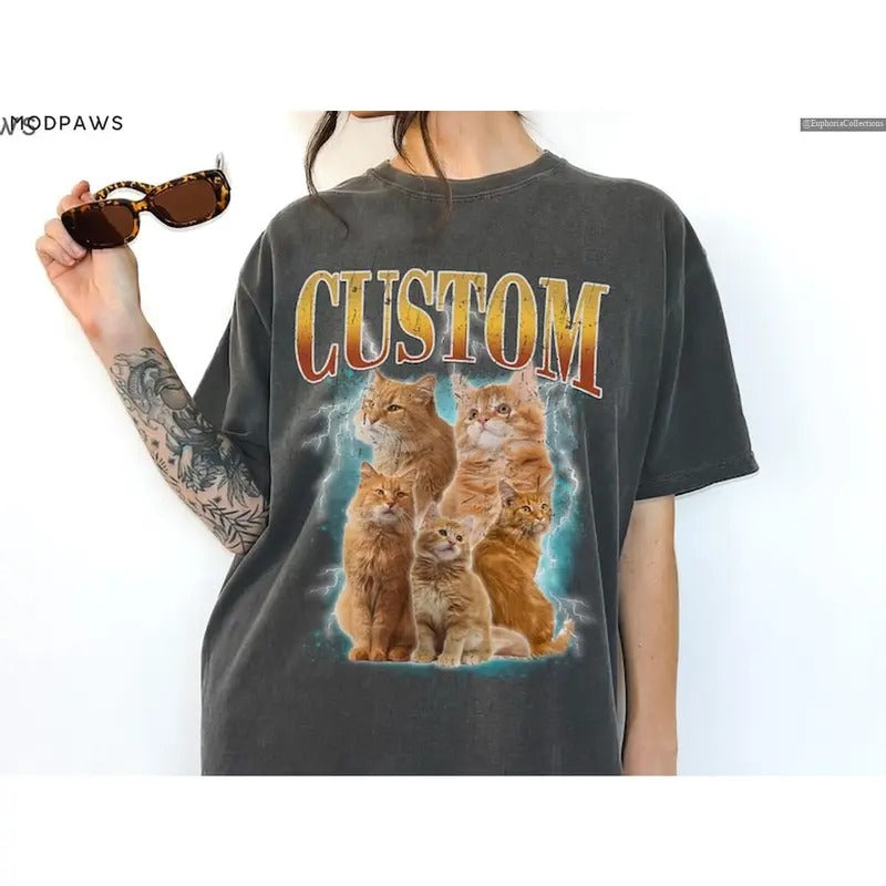 Custom Vintage Pet T-Shirt, Pet Photo + Name Custom Dog Cat Shirt, Sweater, Hoodie, Personalized Custom T-Shirts for Humans , Global Trending Outfits