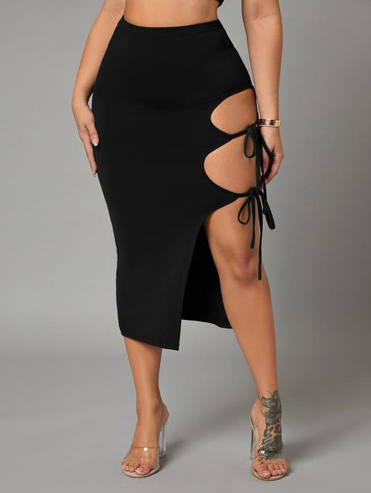 Cut Out Bodycon Midi Skirts Tie Side Split Thigh Party Club SkirtY2K