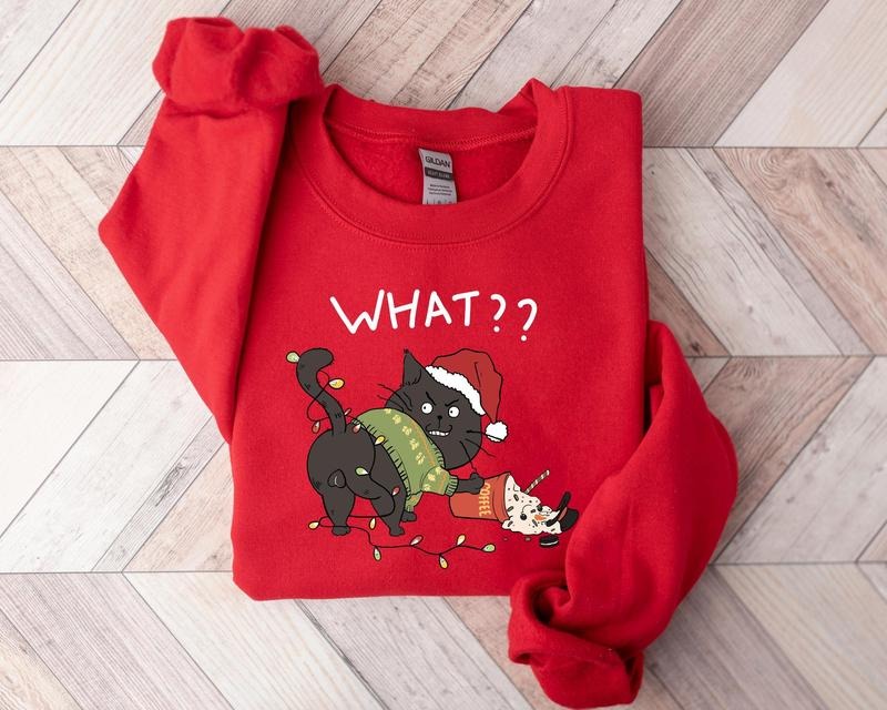 Cute Cat Christmas Sweatshirt, Cat Lover Gift For Christmas, Womens Christmas Sweatshirt, Funny Cat Christmas Shirt, Coffee lover Gift, Unisex Trendy