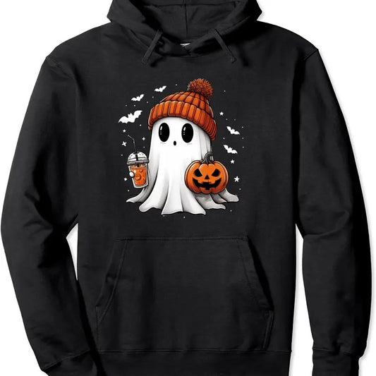 Cute Ghost Drinking Coffee Halloween Hoodie | Unisex Hooded Sweatshirt