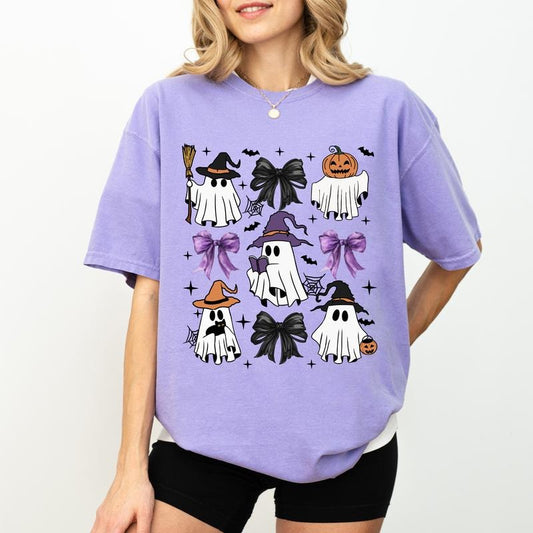 Cute Halloween Ghost Comfort Colors Shirt, Coquette Bows Halloween Graphic Tee, Black Bow Unhinged Shirt, Funny T-shirt For Women, Spooky Vibes Tee, Spooky Season Shirt, Comfy Fabric Graphic Tee, Womenswear, Cotton Fabric Relaxed Fit Chic Style
