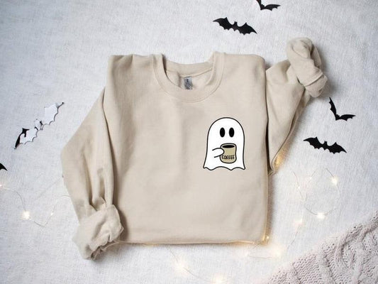 Cute Spooky Coffee Sweatshirt, Womens Ghost Sweatshirt, Spooky Season, Fall Coffee Lover Shirt, Halloween Party Shirt, Fall Graphic Shirtstyle{n002}2