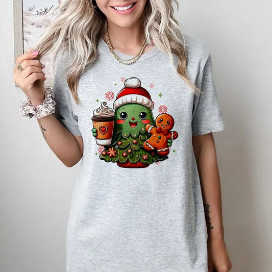 Cutie Christmas Tree - T-Shirt -  Print is Sublimation, Unisex T-Shirt, Funny Tee,Gift Idea, Relaxed Fit, Casual Apparel, Great with Jeans, Womenswear Graphic