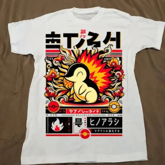 Cyndaquill Retro Style anime Pokemon T-Shirt, Vintage Style Japanese Shirt, Anime Shirt, Graphic T-Shirt, Gift For man for her Top Menswear