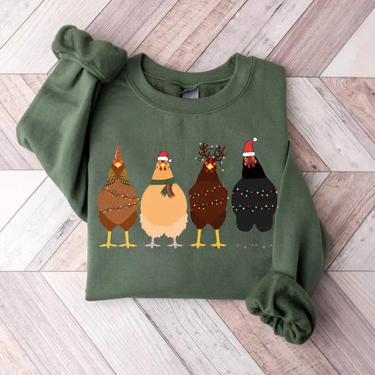Сute Christmas Chickens Sweatshirt, Christmas Chickens Shirt, Christmas Lights, Christmas Farm Sweatshirt, Funny Christmas Chicken Sweatshirt, Christmas Crewneck, Winter Holiday Sweatshirt, Xmas Christmas Gift Shirt