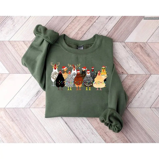 Сute Christmas Chickens Sweatshirt, Hoodie, Tee, Xmas Noel Farm Animals Holiday Sweater Gift , Global Trending Outfits