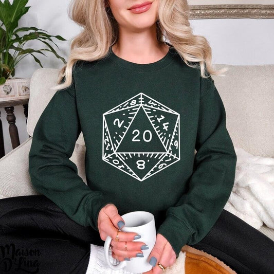 D20 Dice Sweatshirt, Dungeons and Dragons Inspired Sweatshirt, DND Sweatshirt, Dice Gift, Birthday Sweatshirt, Graphic Tee, DND Gift