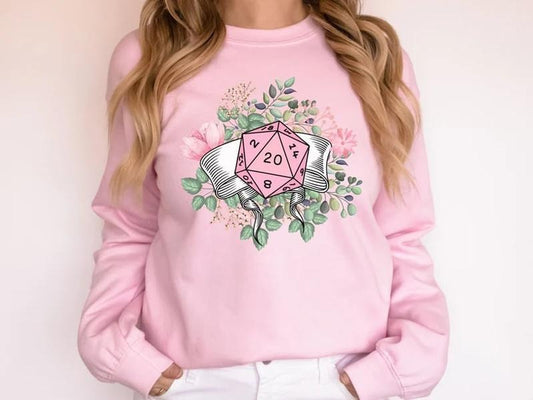 DND Floral Sweatshirt, Dnd hoodie, Floral D20 Sweatshirt, Druid Sweatshirt, Dnd Gift For Her, Dungeons & Dragons Shirt,  D&D Sweatshirt For Her