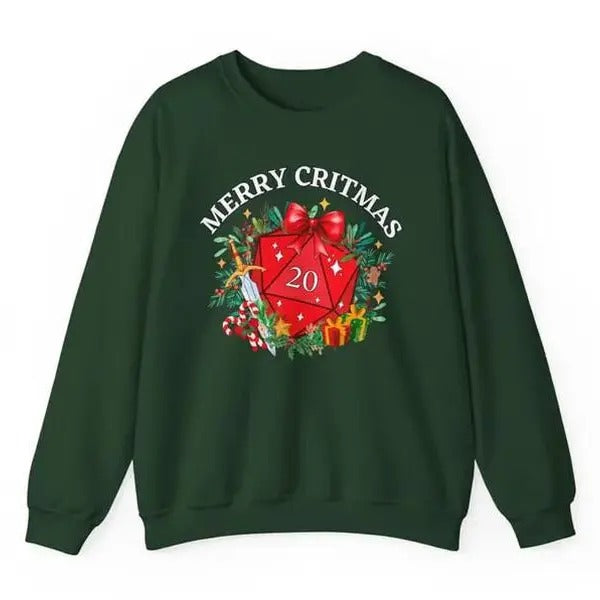 DND Merry Critmas Sweatshirt, DnD Christmas Sweater, Merry Critmas Sweatshirt, Dnd Holiday sweatshirt, dnd xmas sweater, dnd critmas sweater, Christmas Dungeons Dragons, Dungeons and Dragons Sweatshirt