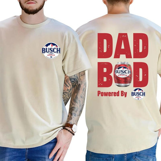 Dad Bod Powered by Busch Light Apple T-Shirt, Funny Beer Shirt for Men And Women, 2-Sided Graphic Tee, Menswear Top
