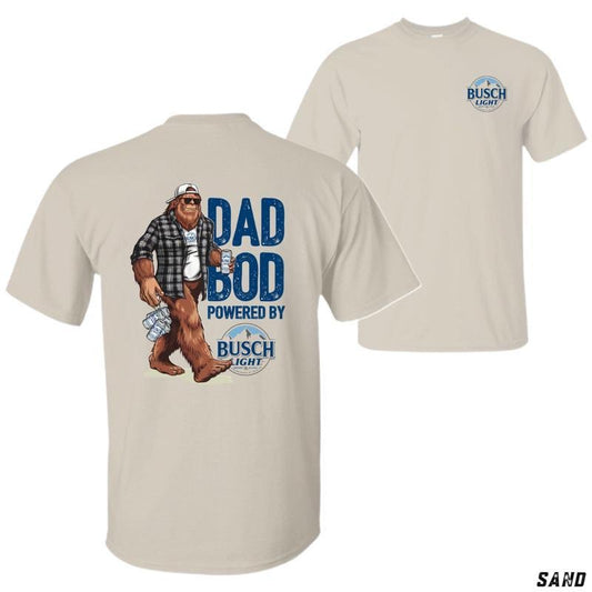 Dad Bod T-shirt - Featuring Fun Bigfoot Character with Bussch Light, Perfect for Beer Lovers and Dads, Comedic Design for Father's Day, Unisex Fit