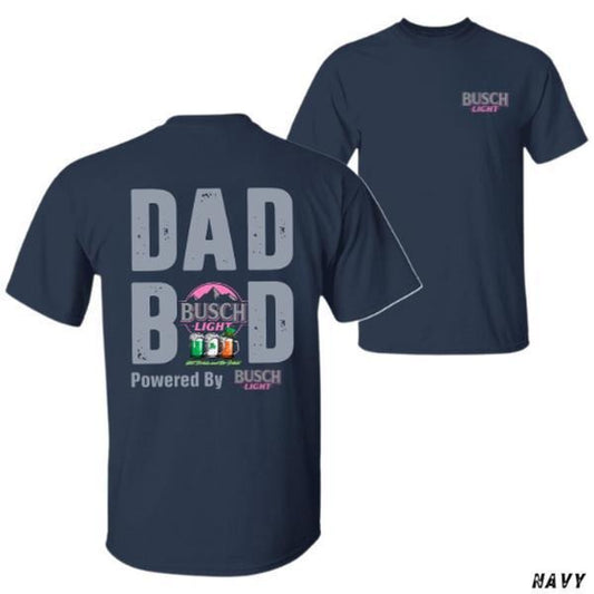 Dad Bod T-shirt - Funny Busch Light Beach Graphic Design Powered By Beer Vibes Unisex - Gift For Dad - Casual Streetwear Machine Washable T Shirts For Men