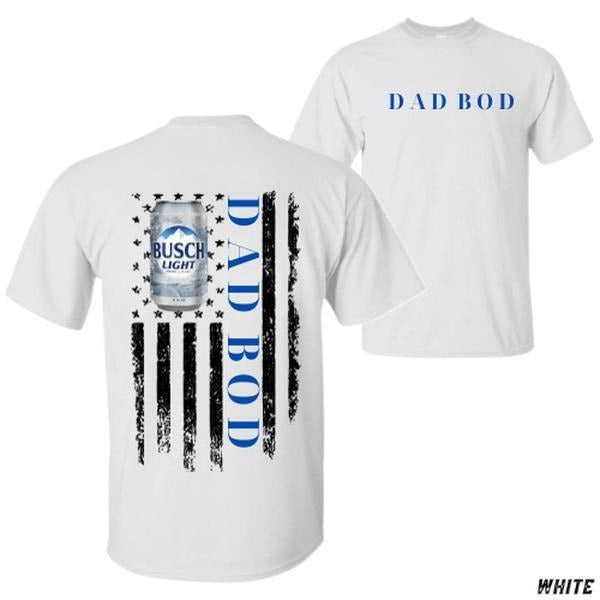 Dad Bod Tshirt Busch Light Beer Can American Flag Graphic - Unisex Relaxed Fit Short Sleeve Machine Washable - Boyfriend Gift - Menswear Streetwear Vacation Outfits Funny