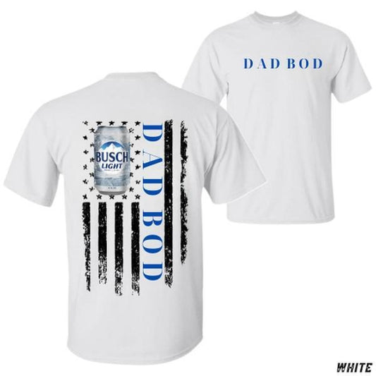Dad Bod Tshirt Busch Light Beer Can American Flag Graphic - Unisex Relaxed Fit Short Sleeve Machine Washable - Boyfriend Gift - Menswear Streetwear Vacation Outfits Funny