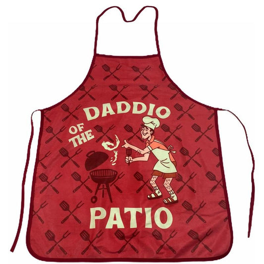 Daddio of the Patio Apron Funny Backyard Bar-B-Que Grilling Kitchen Smock Funny Graphic Kitchenwear Dad Joke  Funny Food  Novelty Cookware Red
