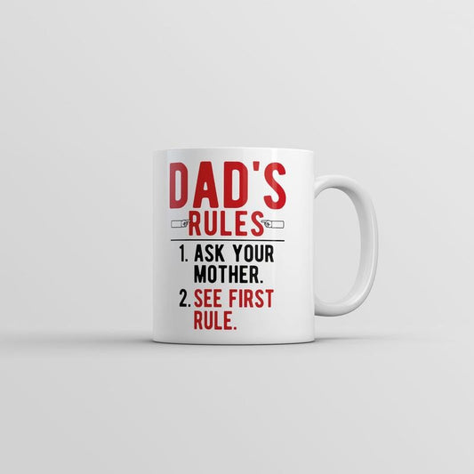 Dads Rules Mug Funny Fathers Day Graphic Novelty Coffee Cup-11oz Funny Coffee Mugs Ceramic Printed Drinkware Cup