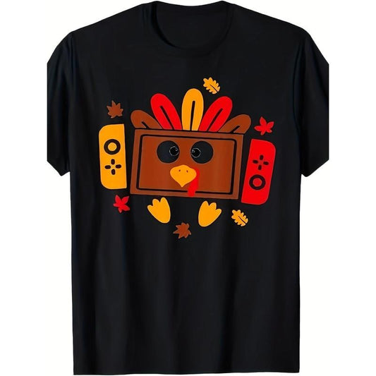 Daily wear men's crew neck T-shirt, video game Thanksgiving Turkey game player game T-shirt g made in usa