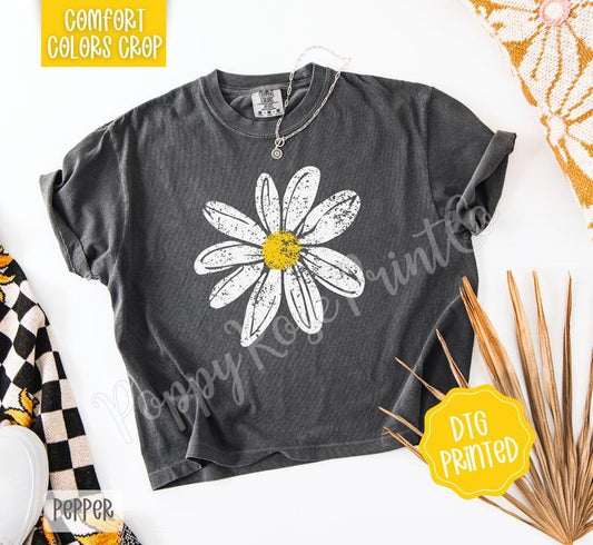Daisy Cropped Comfort Colors Tee, Womens Graphic Tshirrt