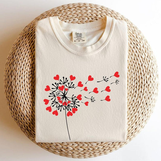 Dandelion Hearts, Flower, Comfort Colors Tshirt, Valentine's Day, Valentine's Day Comfort Colors Tshirt, Women's Graphic Tee, Love, Heart, Cupid