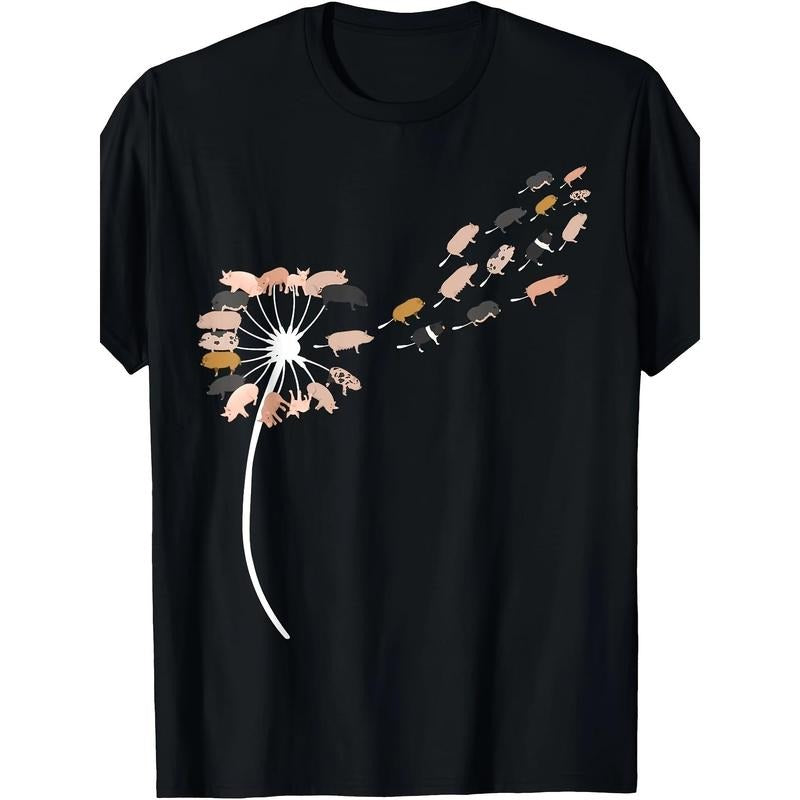 Dandelion pig T-shirt, for pig lovers | pig T-shirt made in usa