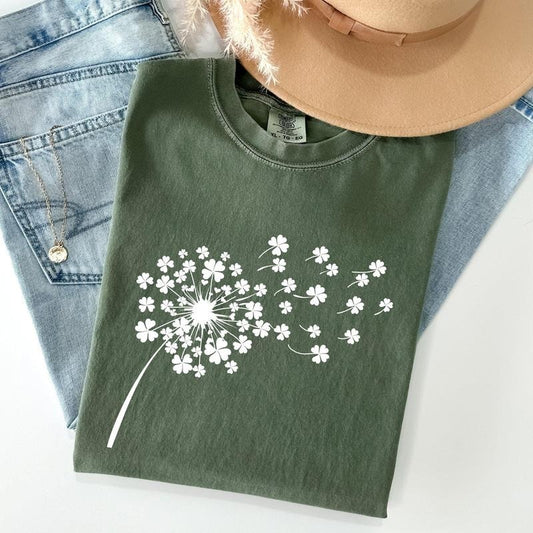 Dandelion, St Patrick's Day, Shamrocks Comfort Colors Tshirt, Women's Crew Neck, Crewneck