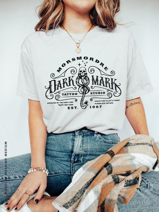 Dark Mark Tattoo Studio Unisex Tee Dark Mark Shirt Malfoy Shirt Universal Vacation Pottery Shirt HP Tshirt Bookish Merch