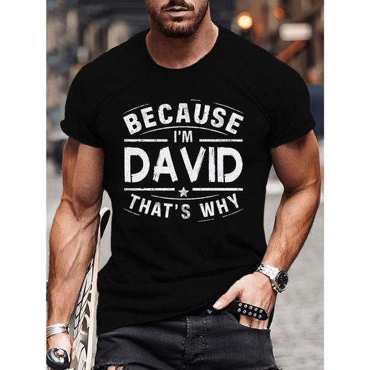 David's Statement Print Crew Neck Short Sleeve T-Shirt - Men's Casual Summer Top - Comfy Versatile Daily Wear Clothing with Creative Design Made in USA