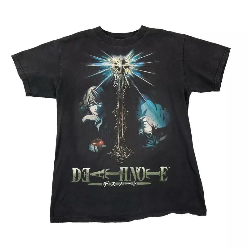 Death Note Shonen Jump T Shirt Mens Medium, Short Sleeve Cotton Anime, Vintage Anime Y2K Goth Faded Black,  Anime graphic, T-shirt For Man Top Menswear womenswear