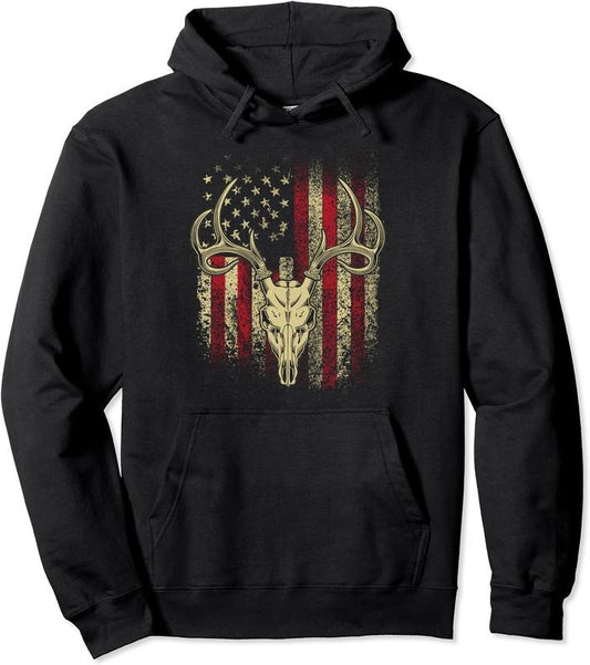 Deer Hunters Deer Skull on American Flag Hoodie | Unisex Hooded Sweatshirt | FAST SHIPPING