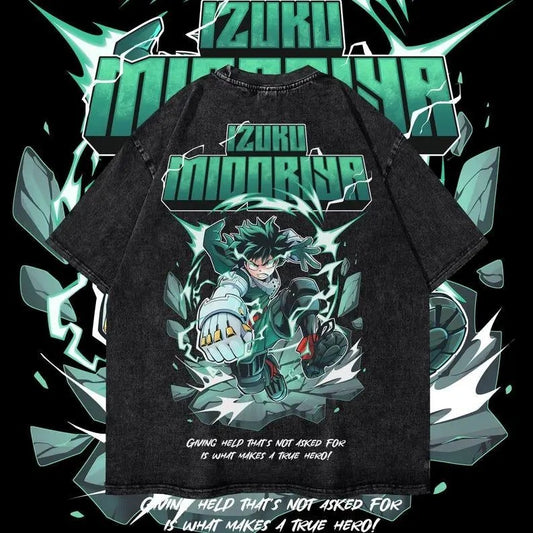 Deku Heavy Oversized Dyenomite Mineral Wash T-Shirt Unisex Boku No Hero Academia Anime T-Shirt Streetwear & Gym Style