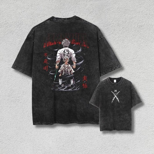 Demon Slayer Graphic Heavy Washed Shirt, Sanemi Graphic Tee, Anime Shirt, Retro Anime Design Cotton Menswear Top Classic