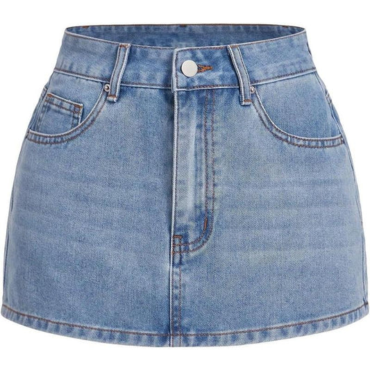 Denim Mini Skirt Low Rise Button Zip Fly Casual Y2k Mini Jean Skirt