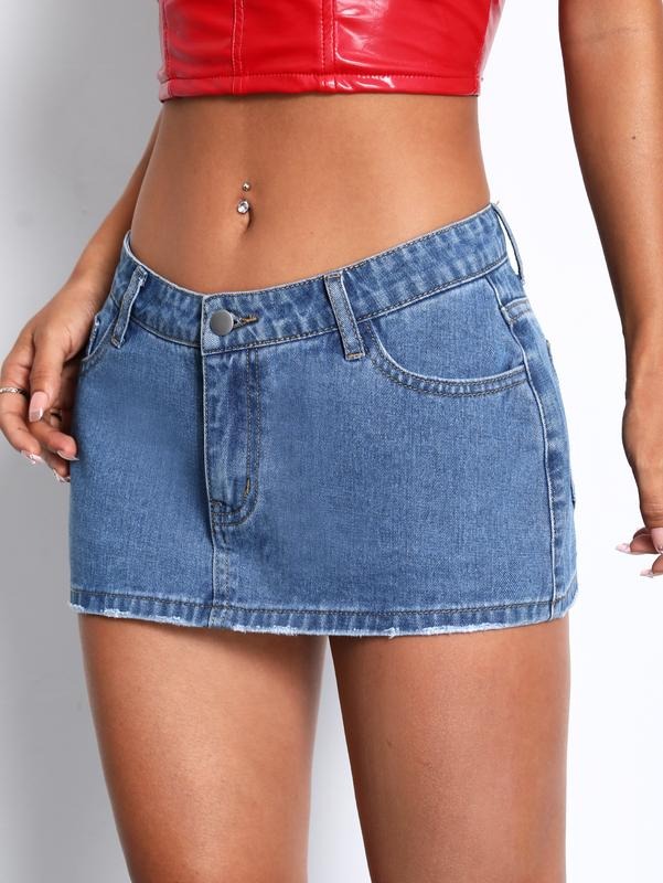 Denim Mini Skirt Y2k Trendy Low Waisted Straight Hem Short Jean Skirts