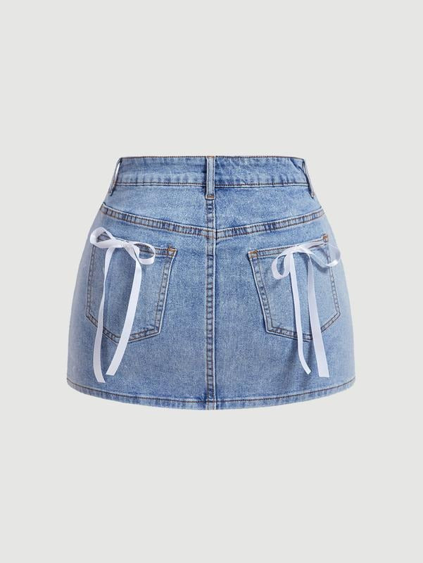 Denim Skirt High Waist Bow Pocket Bodycon Y2K Mini Jean Skirts