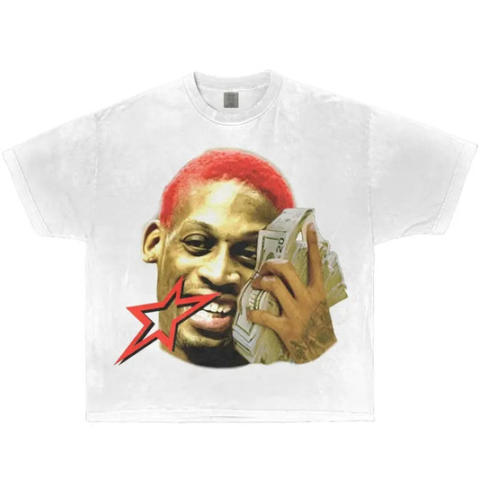 Dennis Money Talk T-shirt Inspired Vintage Big Face 91 Lengend Basketball Sreetwear 90s Style Heavy Cotton Tee Shirt Hiphop Vibes Y2K Classic Menswear Top