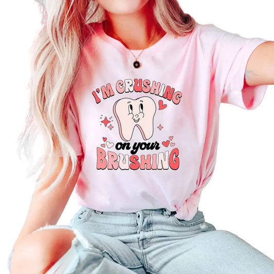 Dentist Valentine Shirt, I'm Crushing On Your Brushing, Cute Teeth Shirt, Valentine Day Gifts For Dentist Dental Hygienist, Valentines T-Shirt, Unisex Short Sleeve Tee Shirt, Best Valentines Gifts, Gifts For Valentines Day Fit Man