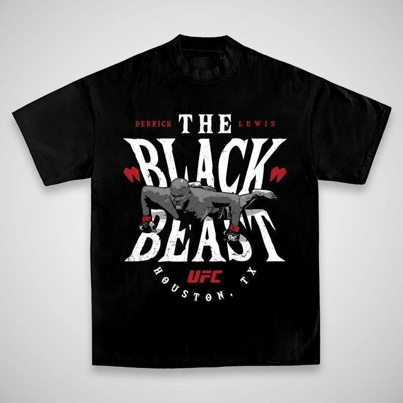 Derrick Lewis "The Black Beast" Tee, Derrick Lewis Boxing T-shirt, Derrick Lewis Boxer Tee, Derrick Lewis Sports Shirt, UFC Sports Shirt, UFC Sport Gym Athletics Outdoors Menswear Cotton Crewneck Clothes