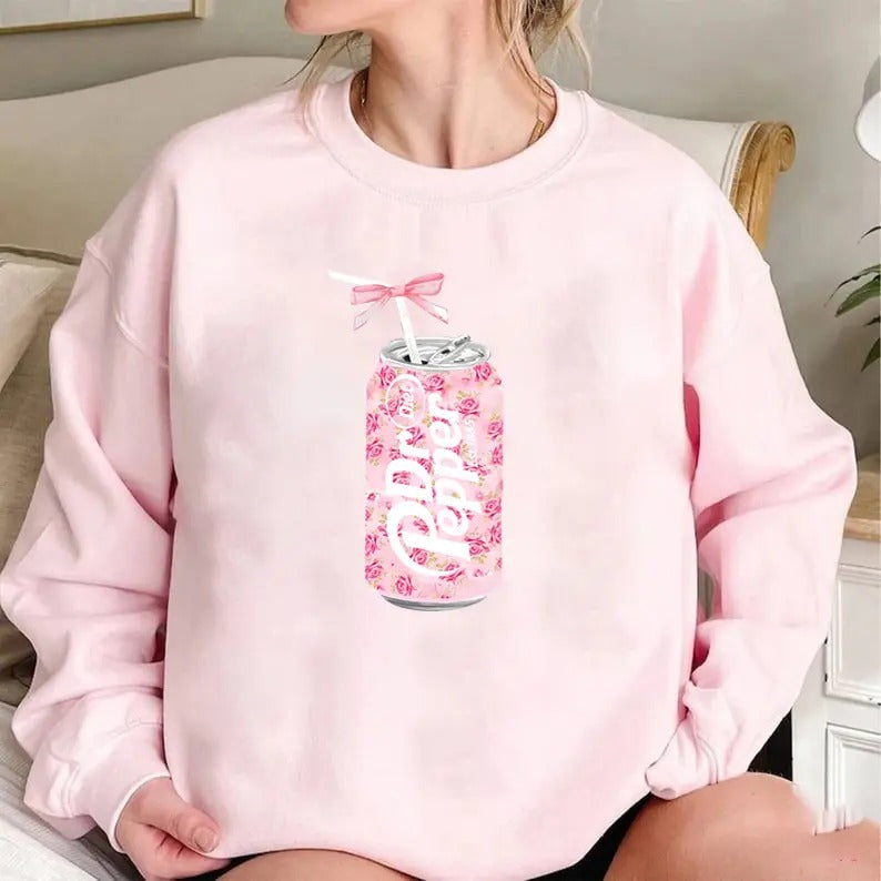 Diet Dr Pepper Sweatshirt, Diet Dr Pepper Gift, Floral Diet Dr Pepper Sweatshirt, Diet Dr Pepper Bow Crewneck, Diet Dr Pepper Pink Bow Shirt, Diet Dr Pepper est 1885 Sweater, Y2k Crewneck, Cute Baby Pink Bow Tee, Trendy Soda Can With Roses