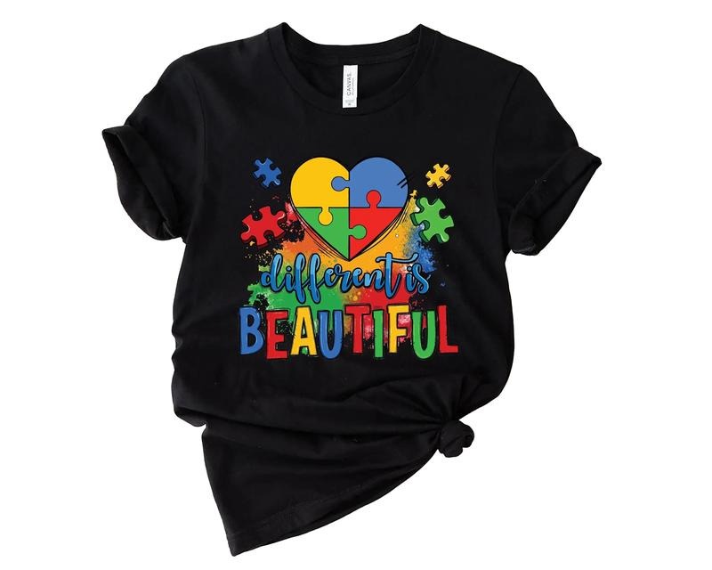 Different Is Beautiful Shirt, Special Education Teacher, Puzzle Piece Shirt, Unisex T-Shirt, Autism Gifts, Gifts For Women Sister, Short Sleeve Tee Shirt, Gifts For Autism Awareness Month Birthday