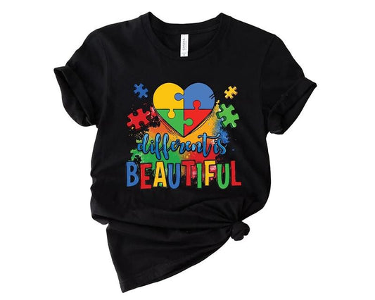 Different Is Beautiful Shirt, Special Education Teacher, Puzzle Piece Shirt, Unisex T-Shirt, Autism Gifts, Gifts For Women Sister, Short Sleeve Tee Shirt, Gifts For Autism Awareness Month Birthday