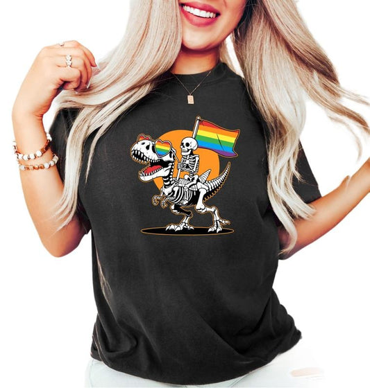 Dinosaur Pride Tshirt, Lgbt Skeleton Shirt, Gay Shirt, Skeleton Pride Shirt, Queer Pride Tee, Unisex T-Shirt, Gifts For Lesbian Gay, Short Sleeve Tee Shirt, Gifts For Birthday Fathers Day Christmas
