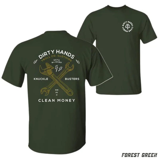 Dirty Hands T-shirt - Bold Mechanic Design, Knuckle Busters and Wrenches, Perfect for Skilled Workers and Tradesmen