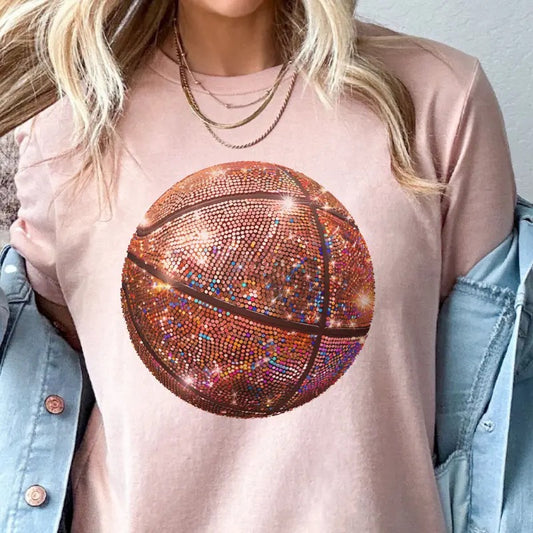Disco Basketball Tee Faux Glitter Basketball Tshirt Game Day Basketball Sweatshirt Sports Girly T-Shirt Womens Disco Basketball Top