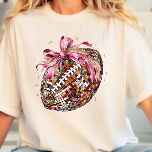Disco Football Bow Shirt Comfort Colors, Womens Football Tee, Womenswear Oversized Crewneck, Coquette Clothing