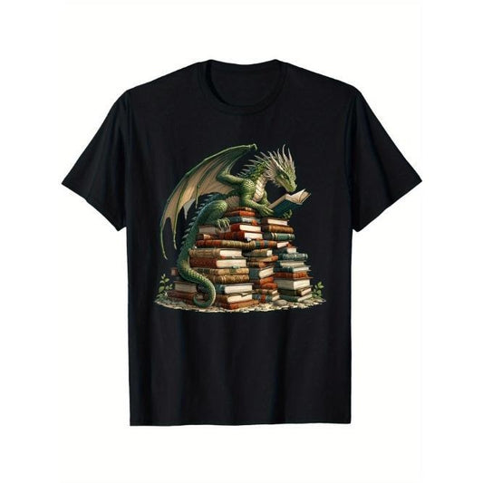 Distressed Bookworm Dragons Reading Book - Dragons and Books T-Shirt Made in USA