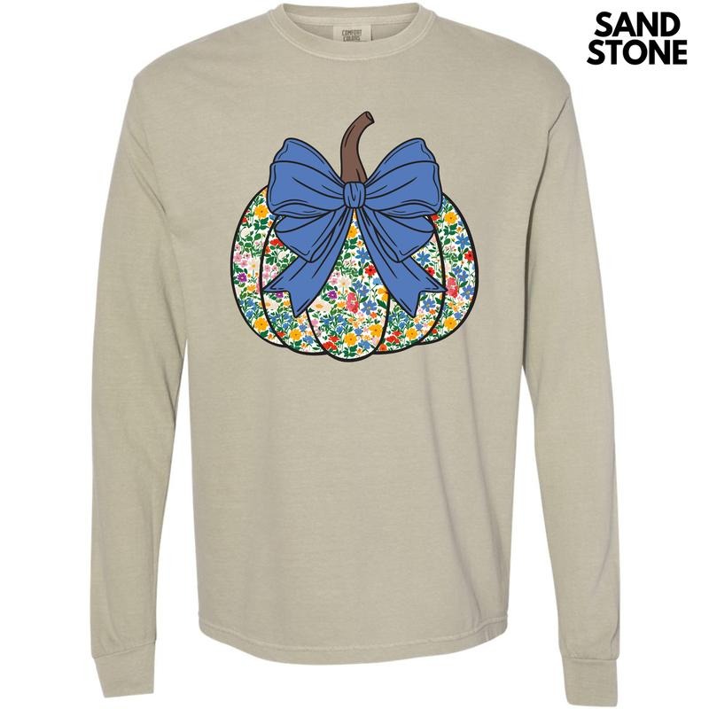 Ditsy Floral Pumpkin Long Sleeve Comfort Colors T-Shirt 'NLB'